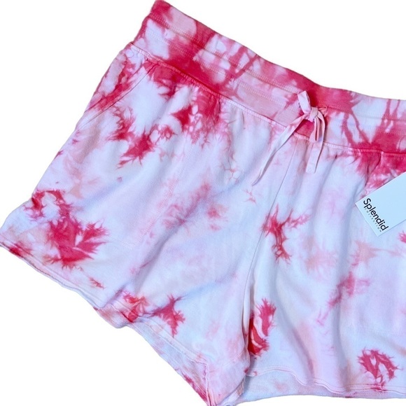 SPLENDID NWT Burst Tie Dye High Waisted Drawstring Shorts Size XL in Pink - Picture 6 of 14